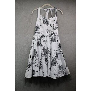 Queens of Halloway White w/Black Florals Halter Dress-Size Small-Whimsigoth